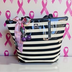 Kate Spade Patent Striped Tote Bag w/ Bag Scarf, Charm & Unbranded Dustbag